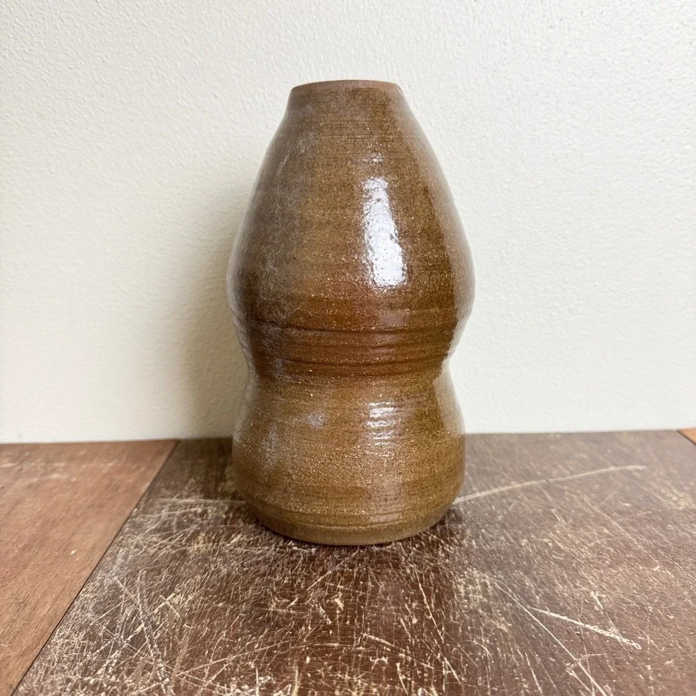 Vintage Japanese pottery‎ Flower Vase stoneware MCM Retro Signed